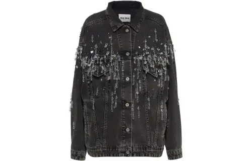 MIU MIU Denim Jackets Women's Black Lapel Moderate Straight Fit