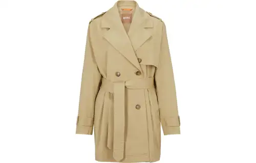 HUGO BOSS SS23 solid color lapel double-breasted long-sleeved windbreaker, women's khaki