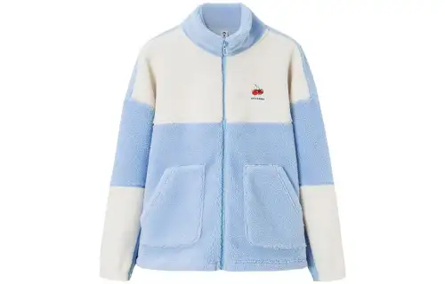 ANTA Velvet Jackets Women's Bright Blue/Euryale White Stand Collar Thickened