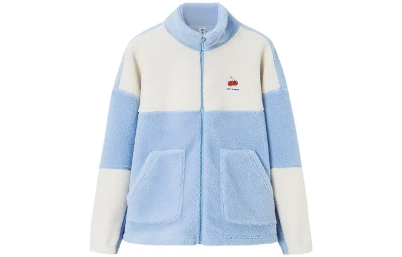 ANTA Velvet Jackets Women's Bright Blue/Euryale White Stand Collar Thickened