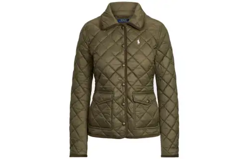 Polo Ralph Lauren SS23 solid color logo embroidered lapel single-breasted long-sleeved cotton jacket for women, dark green