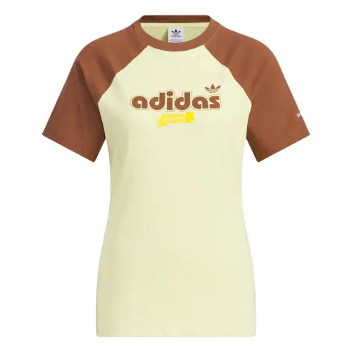 Adidas Originals RETRO Raglan Sleeve T Shirt Women's Powder Yellow/Soft Brown