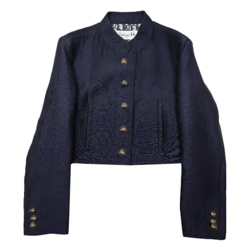 DIOR Cropped Coats Women's Blue Crew Neck Moderate