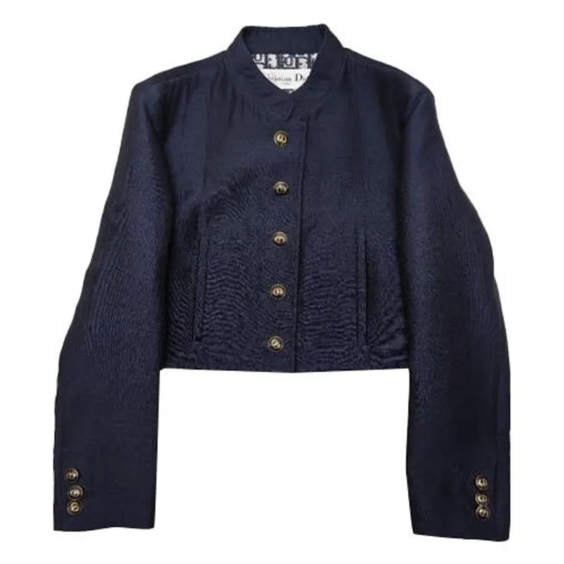 DIOR Cropped Coats Women's Blue Crew Neck Moderate