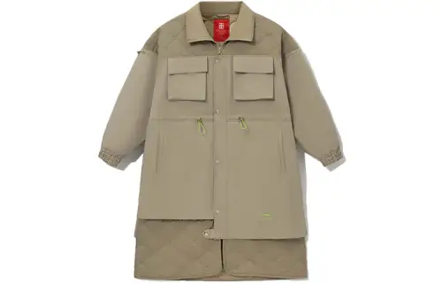 Li Ning Puffer Jackets Women's Medium Khaki Lapel Moderate Other