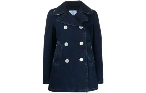 PRADA Denim Jackets Women's Dark Blue Lapel Moderate Straight Fit