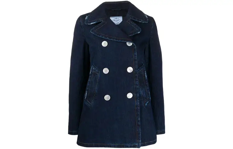 PRADA Denim Jackets Women's Dark Blue Lapel Moderate Straight Fit