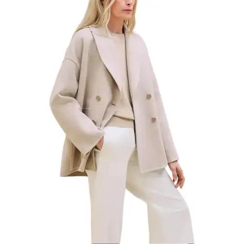 HERMES Coats Women's Beige Suit Collar Moderate Straight Fit