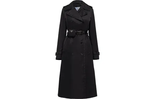 PRADA Trench Coats Women's Black Lapel Moderate