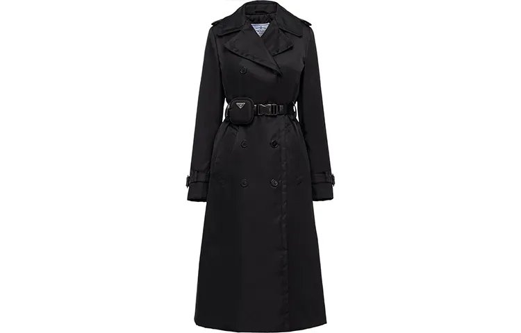 PRADA Trench Coats Women's Black Lapel Moderate
