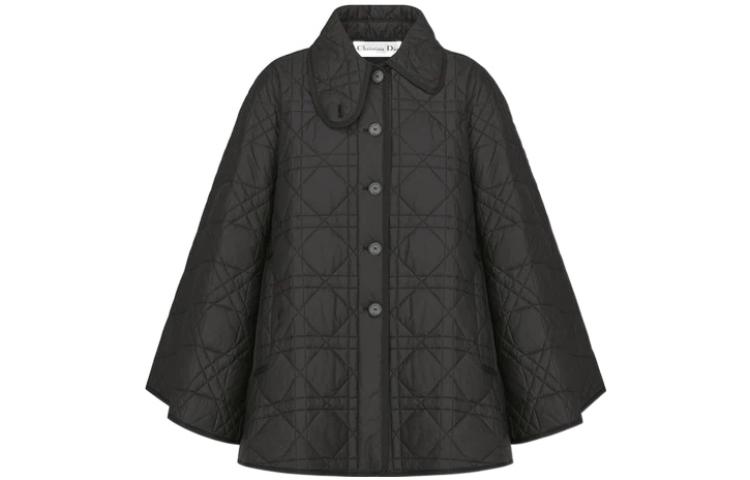 DIOR Dior solid color plaid striped lapel single breasted cape cape women's black