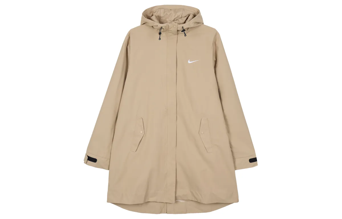 Nike Women'ss Logo Woven Parka Hooded Jacket Brown