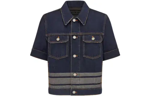 DIOR Denim Jackets Women's Dark Blue Lapel Moderate Straight Fit
