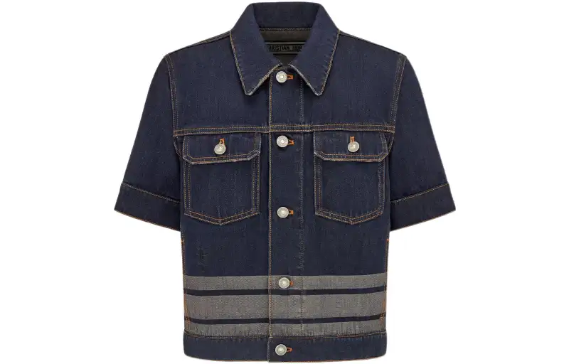 DIOR Denim Jackets Women's Dark Blue Lapel Moderate Straight Fit