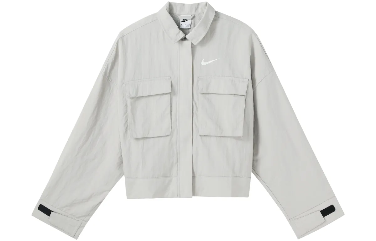 Nike Sportswear Essentials Cropped Coats Women's Limestone White Lapel Moderate