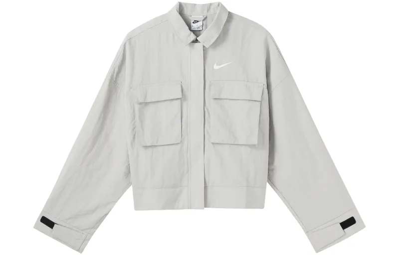 Nike Sportswear Essentials Cropped Coats Women's Limestone White Lapel Moderate