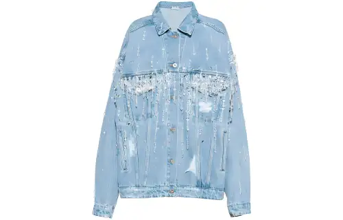 MIU MIU Denim Jackets Women's Blue Lapel Moderate Straight Fit