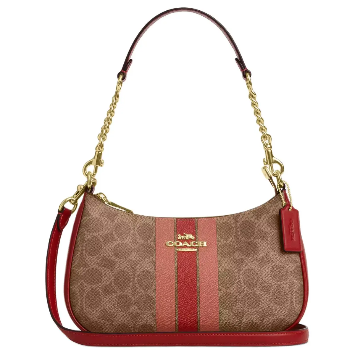 COACH Teri Coated Canvas Handbag, Shoulder Bag Medium Women's Brown & Red