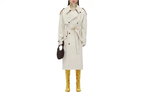 Bottega Veneta FW23 Leather And Cotton Trench Coat Women's Ecru