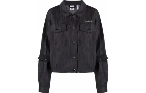 Adidas Originals Denim Jackets Women's Black Lapel Moderate Straight Fit