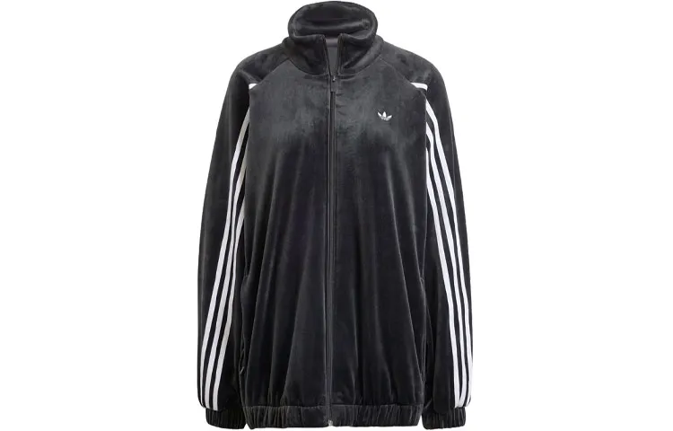 Adidas Originals Velvet Oversized Track Top Velvet feel Coat Women's Black