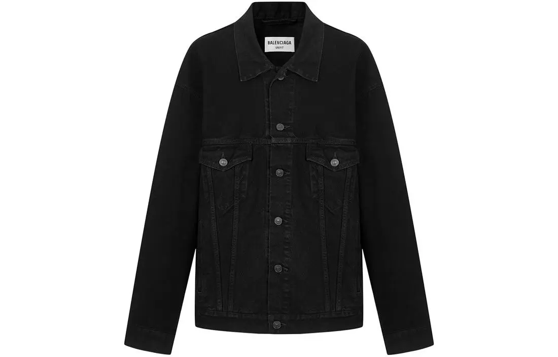 Balenciaga Denim Jackets Women's Black Lapel Moderate Straight Fit