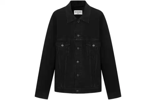 Balenciaga Denim Jackets Women's Black Lapel Moderate Straight Fit