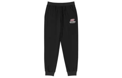 Skechers Color Block Logo Print Fleece Lined Thermal Knitted Fabric Sports Straight Fit Pants Thickened