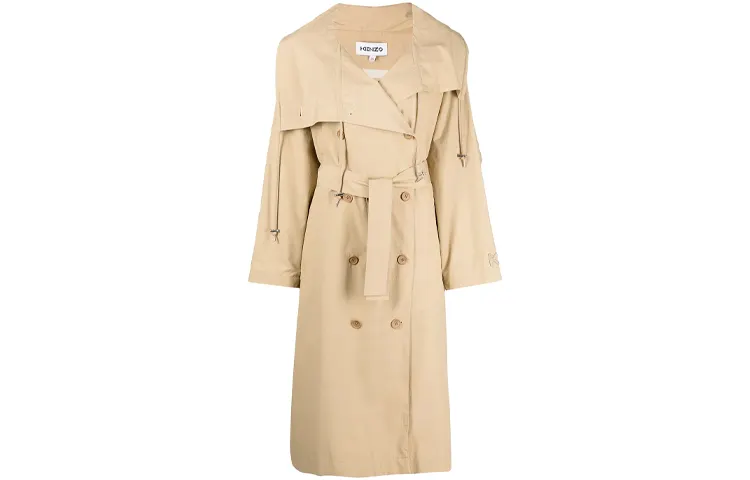 KENZO Trench Coats Women's Khaki Lapel Moderate