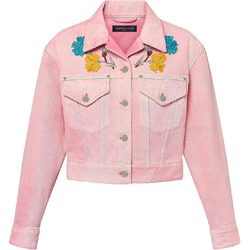 Lv Embroidered Accent Denim Jacket