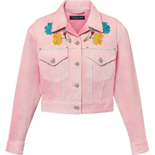 Lv Embroidered Accent Denim Jacket