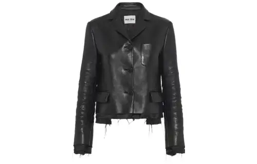 MIU MIU Leather Jackets Women's Black Lapel Moderate