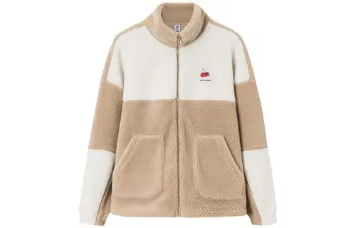 ANTA Velvet Jackets Women's Khaki/Serpentine White Stand Collar Thickened