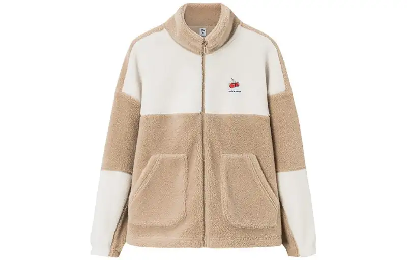 ANTA Velvet Jackets Women's Khaki/Serpentine White Stand Collar Thickened