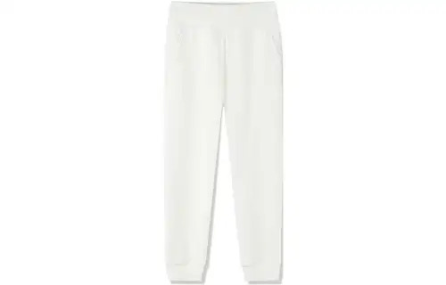 Anta Solid Color Elastic Waistband Fleece Lined Elastic Cuff Sweatpants Women's Vanilla White
