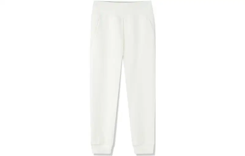 Anta Solid Color Elastic Waistband Fleece Lined Elastic Cuff Sweatpants Women's Vanilla White