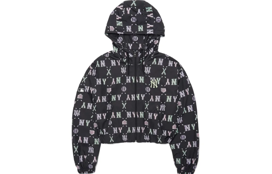 MLB Basic Logo Windproof Windbreaker Jacket Women's Black