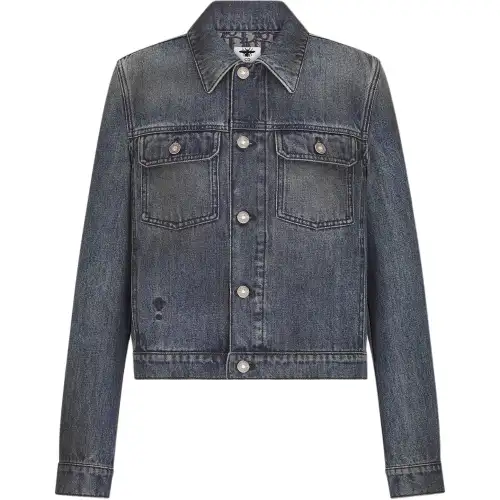 DIOR Denim Jackets Women's Blue Lapel Moderate Straight Fit