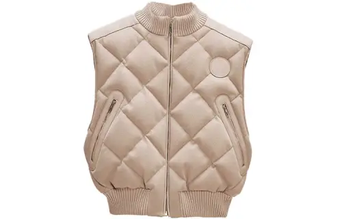 HERMES Down Vests Women's Beige Stand Collar Moderate