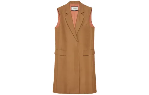 GUCCI Vests Women's Light Brown Suit Collar Moderate