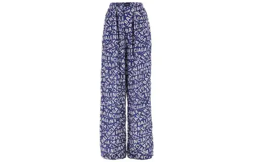 Balenciaga Allover Logo Print Wide-Leg Trousers