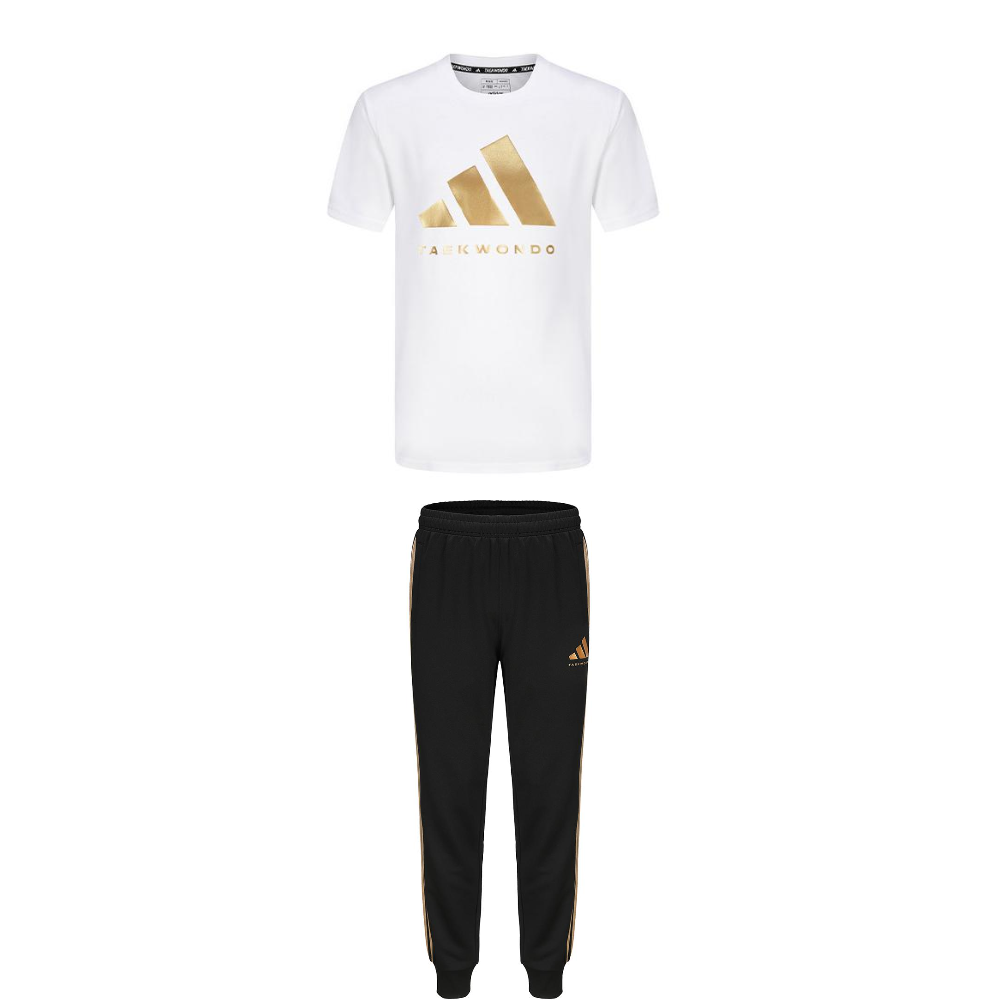 Adidas Taekwondo Casual Sportswear Unisex Set White Gold+Black