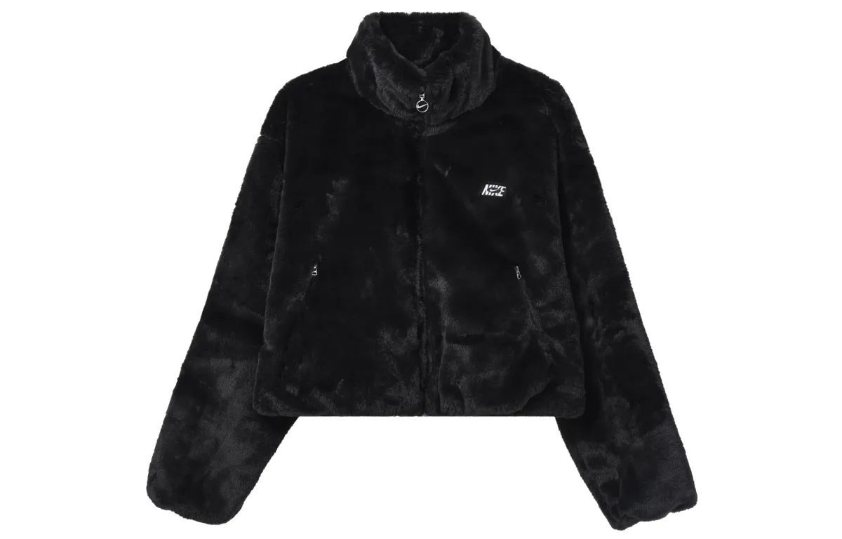Nike Velvet Jackets Women's Black Stand Collar Moderate