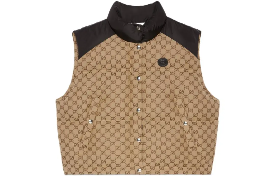 GUCCI Women's Gg Cotton Canvas Puffer Vest Camel/Brown