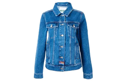 KENZO Denim Jackets Women's Blue Lapel Moderate Straight Fit