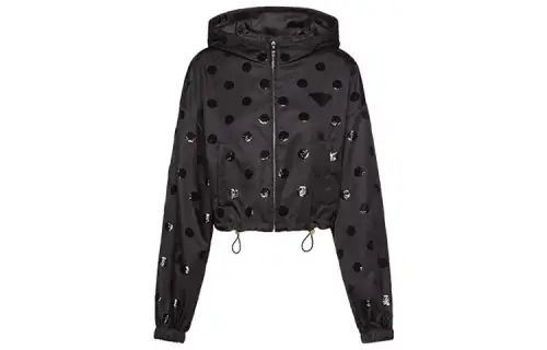PRADA Cropped Coats Women's Black Hooded Moderate