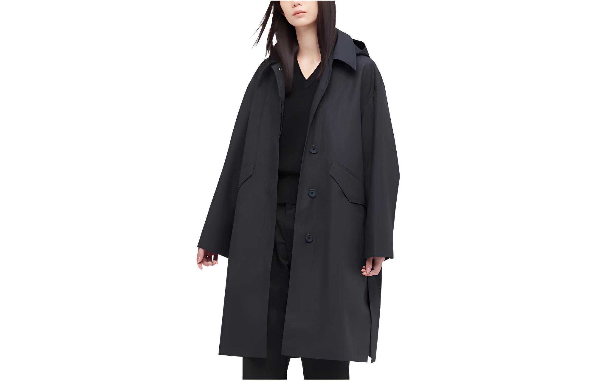 UNIQLO Trench Coats Women's Dark Gray Hooded Moderate Straight Fit