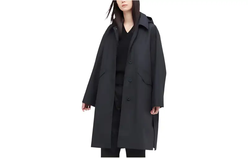 UNIQLO Trench Coats Women's Dark Gray Hooded Moderate Straight Fit