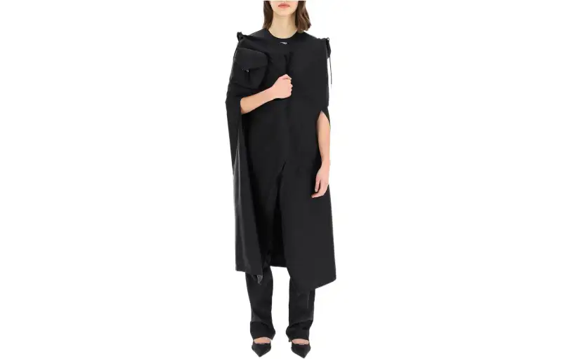 PRADA Trench Coats Women's Black Hooded Moderate
