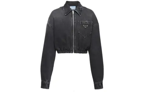 PRADA Cropped Coats Women's Dark Gray Lapel Moderate